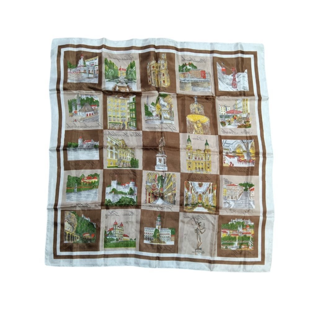 Vintage Souvenir Austrian Scarf Scenic Silky Square Made in Italy - Picture 2 of 6
